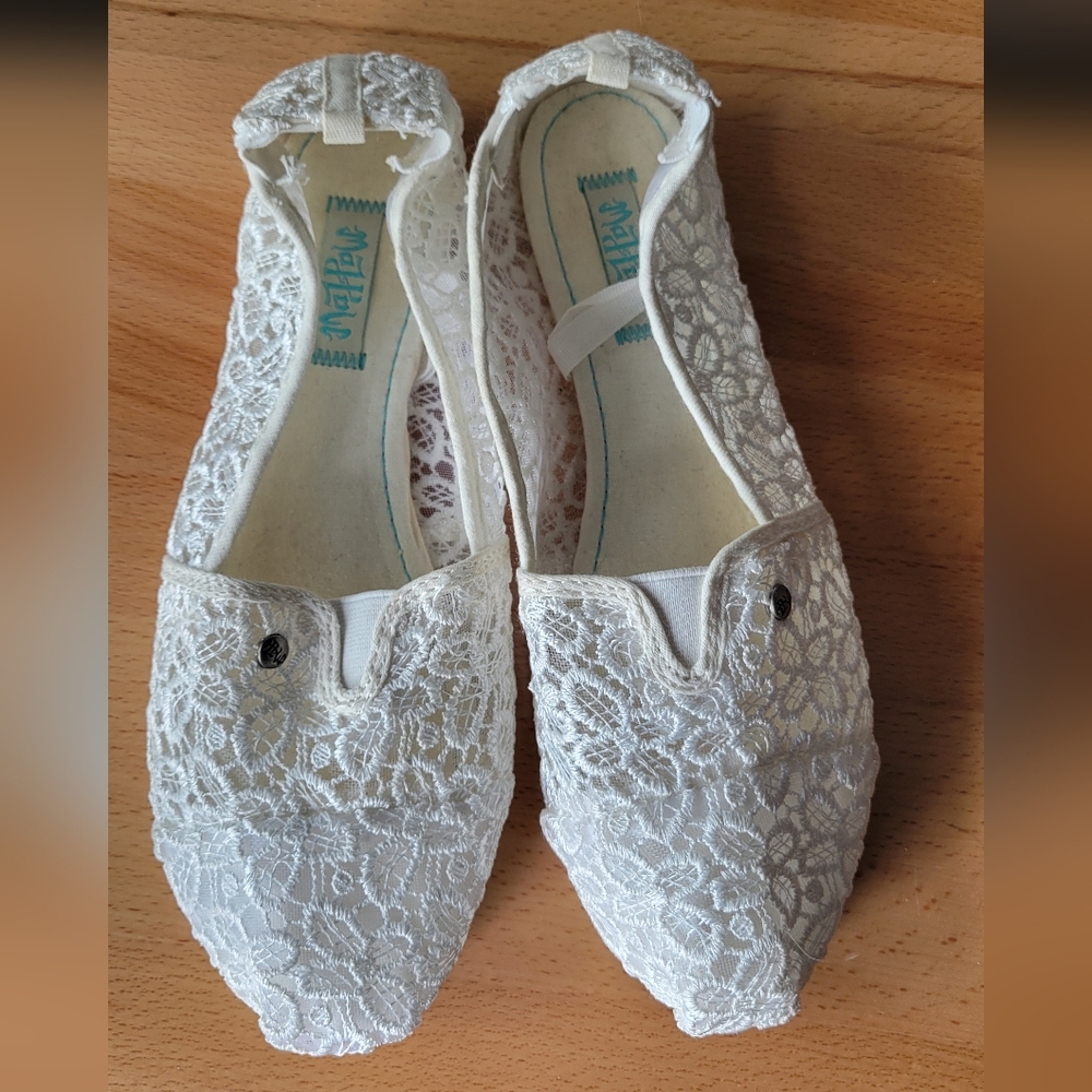 Maypole Women Ballet Lacey Snow White Shoes Slip On Flats WedgeLike New W9